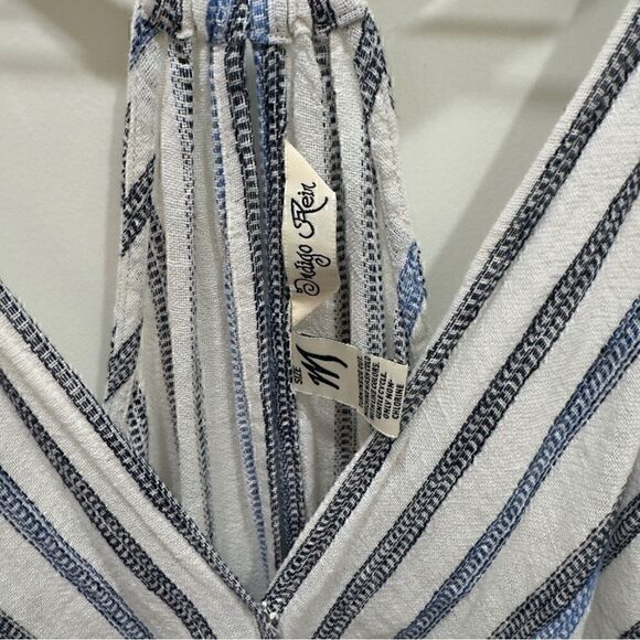 Blue/Black & oatmeal Striped Romper Size M - Picture 2 of 9